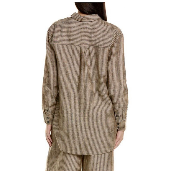 Boden Linen Button Front Long Tunic Top Metallic Stripe Shirt US Size 16/18 R - Picture 8 of 14